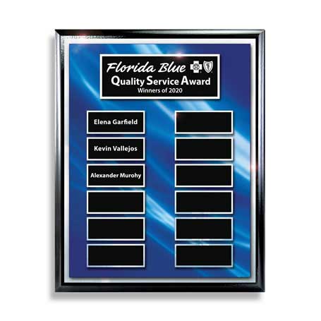EP9 - Ebony Finish 12-Plt Layered Blue and Silver Border Plaque  with Easy Perpetual Plate Release Program