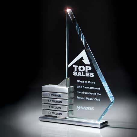 G0606 - Starphire Glass/Aluminum Levels Award  (Aluminum Achievement Bars Sold Separately)