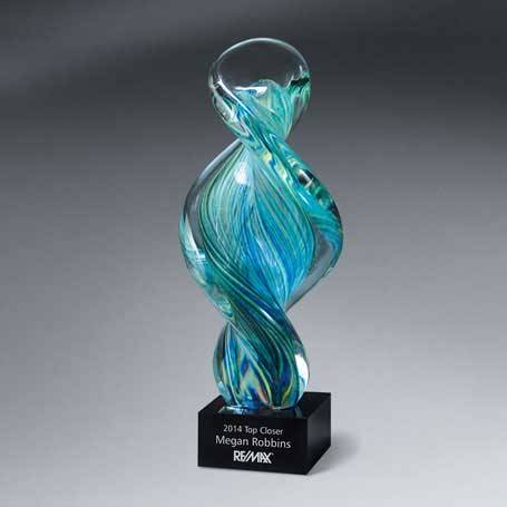 GI206 - Spiral Art Glass on Black Glass Base  (Includes Silver Color-Fill on Base)
