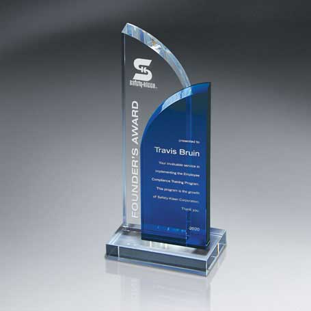 GI570 - Optic Clear and Blue Crystal on Clear Base (Includes Sandblast in 2 Locations and Silver Color-Fill on Blue)