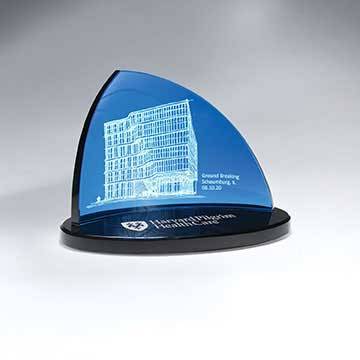 GI654B - Blue Crescent Glass on Black Oval Glass Base - Large                   (Includes Color-Fill in Both Areas)