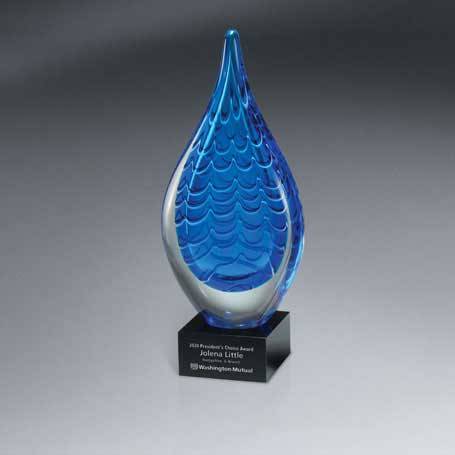 GM435C - Indigo Stream Art Glass - Large (Includes Silver Color-Fill on Base Only), Blue
