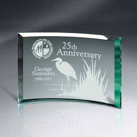 GM456C - Beveled Jade Glass Crescent Plaque