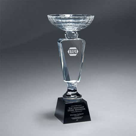 GM620A - Faceted Crystal Cup on Black Crystal Base - Medium  (Includes Sandblast in 2 Locations and Silver Color-Fill on Base)
