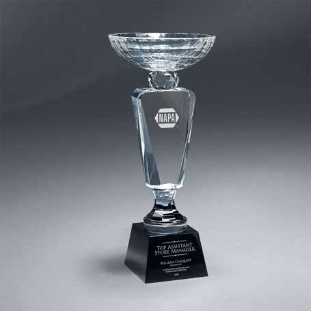 GM620A - Faceted Crystal Cup on Black Crystal Base - Medium (Includes Sandblast in 2 Locations and Silver Color-Fill on Base)