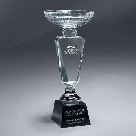 GM620B - Faceted Crystal Cup on Black Crystal Base - Large (Includes Sandblast in 2 Locations and Silver Color-Fill on Base)