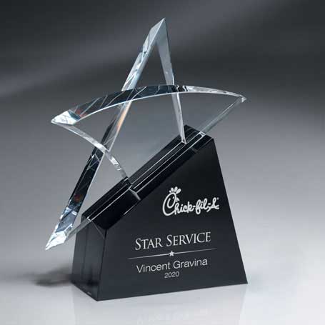 GM622B - Optic Crystal Erupting Star Award - Large  (Includes Silver Color-Fill)
