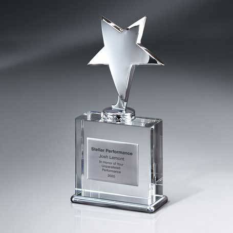GM625A - Silver Star on Crystal Base with Silver Plate - Small