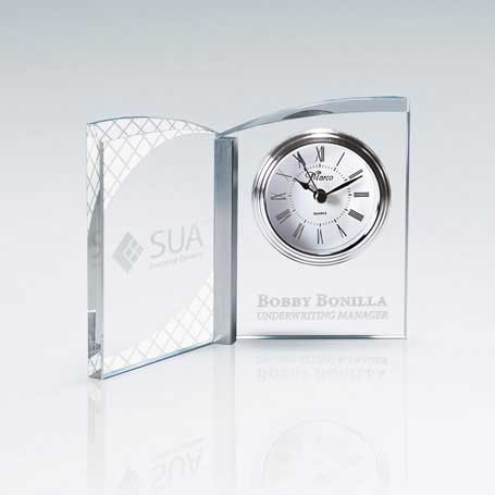 GM681 - Clear Crystal Book Clock with Aluminum Accent