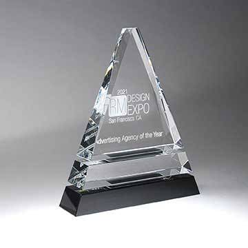 GM718B - Clear Optic Crystal Tiered Pyramid on Black Base - Medium