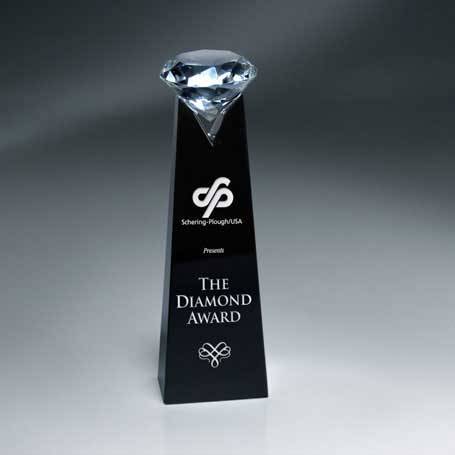GNS107 - Black Crystal Tower with Clear Diamond(Includes Silver Color-Fill on Tower)