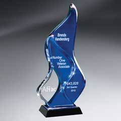 Cobalt Blue Free-Spirit Lucite Award on Black Base - Large  (Includes Laser in 2 Locations)