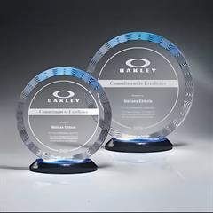 Aqua Wave Circle Award on Ebony Lucite Oval Base