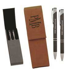 Leatherette Double Pen Case with 2 Blank Pens