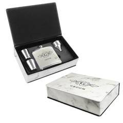 Leatherette Flask Gift Set, White Marble
