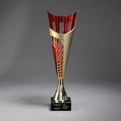 Gold Finish Plastic Cup on Marble Base, Red
