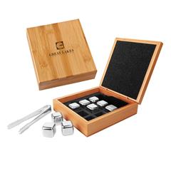 Stainless Steel Whiskey Stone Gift Set in Bamboo Case