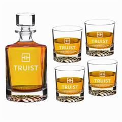 Round-Shaped Glass 850ml Decanter Gift Set with Four 9 oz. Rocks Glasses