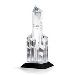 Optic Crystal Diamond Tower Award with Crystal Spires on a Black Crystal Base