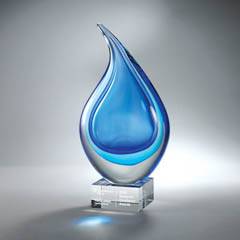 Light & Dark Blue Art Glass on Clear Base, Large