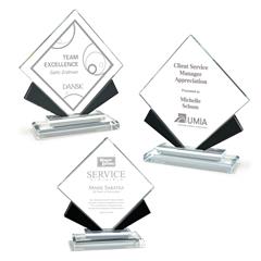 Elegant Diamond Crystal Award with Black Accents on Clear Base