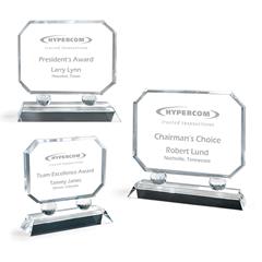 Horizontal Octagon Shaped Crystal Award on Faceted Prism Uprights on a Clear Base