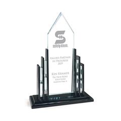 Elegant Clear Crystal Cathedral Award with Black Accents on a Black Crystal Base